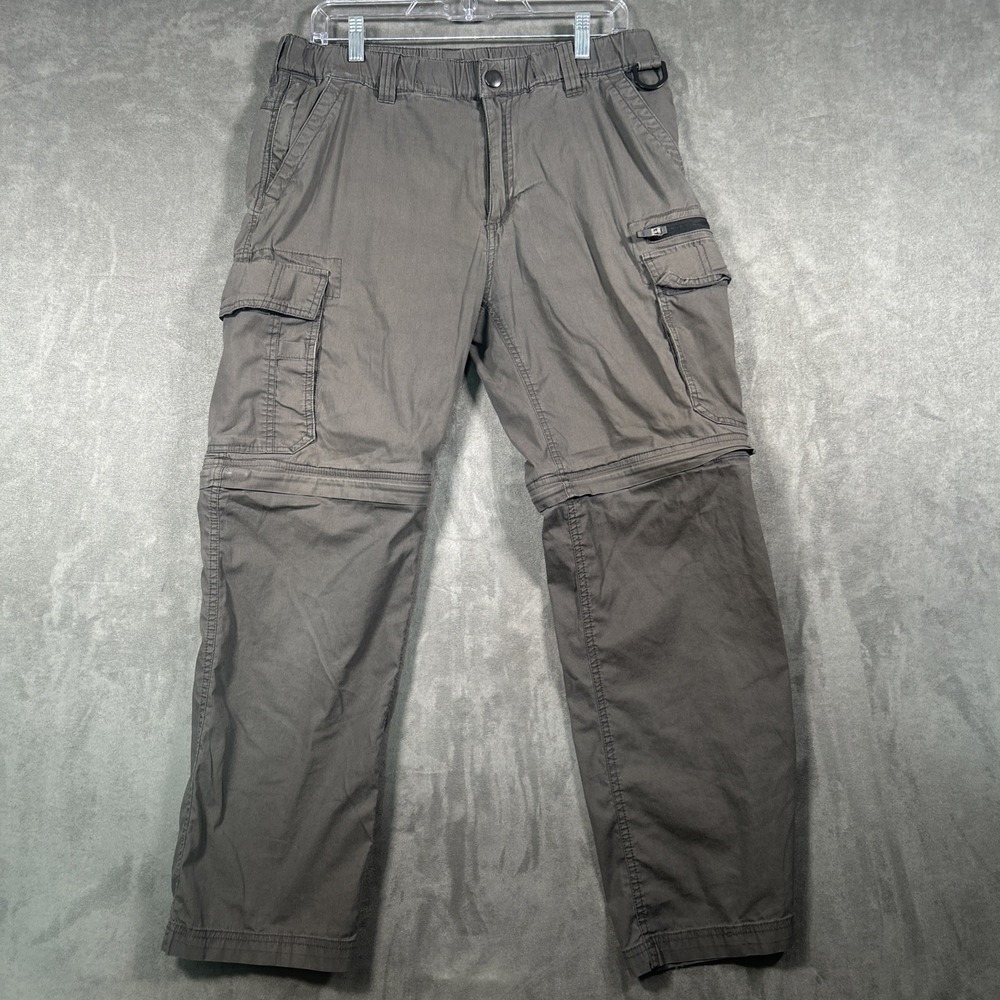 BC Clothing Mens Convertible Cargo Pants Brown Gray Outdoor Hiking Utility 30x30